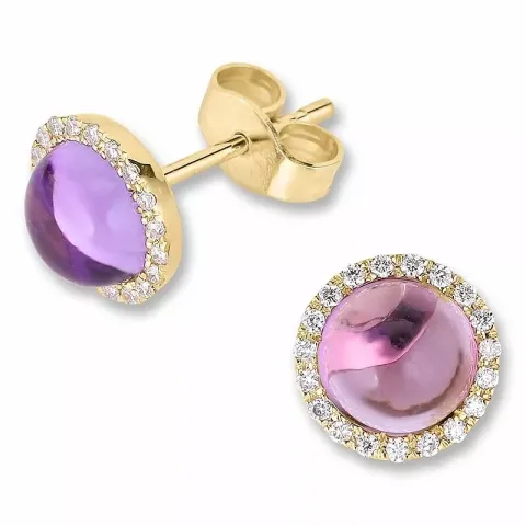 rond amethist diamant oorbellen in 9 karaat goud met diamant en amethist