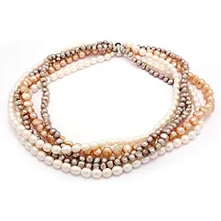 5 rijen parelketting met zoetwaterparel