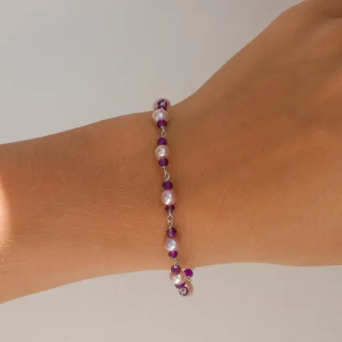 Paarse parel armband in gerodineerd zilver