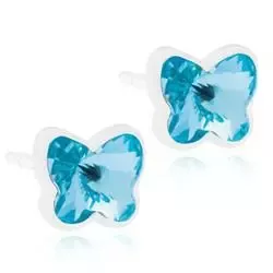 Klein Blomdahl vlinder oorbellen in plastic blauwe kristallen