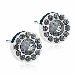 8 mm Blomdahl rond oorbellen in titanium zwart swarovski kristallen