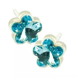 Blomdahl bloem oorbellen in plastic blauwe kristal