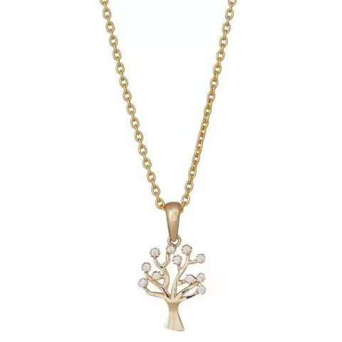 NORDAHL ANDERSEN boom van het leven hanger met ketting in 8 karaat goud met vergulde zilveren ketting witte zirkoon