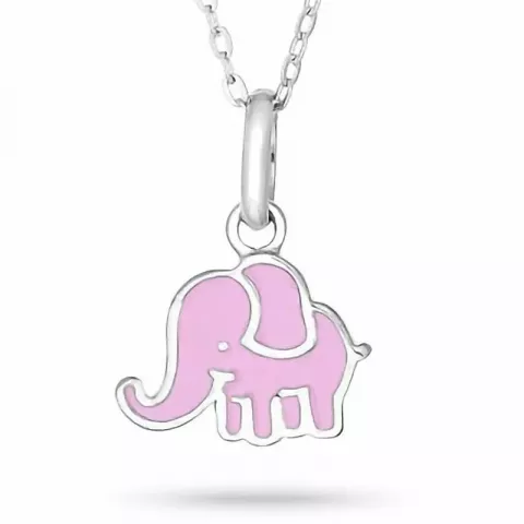 NORDAHL ANDERSEN olifant ketting met hanger in gerodineerd zilver roze emaille