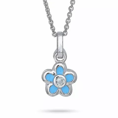 NORDAHL ANDERSEN Flower hanger met ketting in gerodineerd zilver blauwe zirkoon blauwe emaille