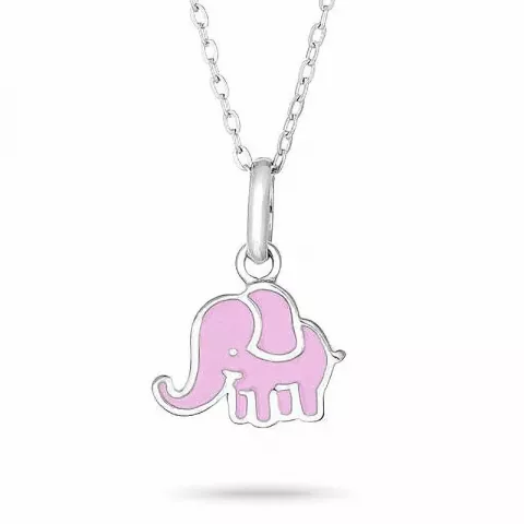 NORDAHL ANDERSEN olifant hanger met ketting in gerodineerd zilver roze emaille
