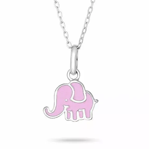 NORDAHL ANDERSEN olifant hanger met ketting in gerodineerd zilver roze emaille