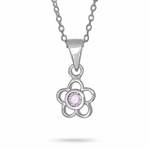 NORDAHL ANDERSEN bloem hanger met ketting in gerodineerd zilver roze zirkoon