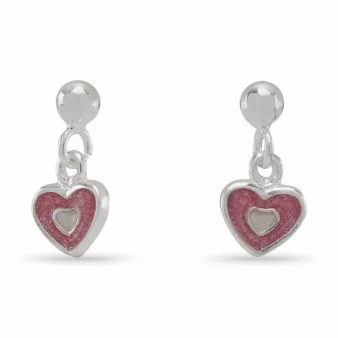 Nordahl andersen hart oorbellen in gerodineerd zilver roze glitter