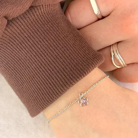 kinderen NORDAHL ANDERSEN bloem armband in gerodineerd zilver roze zirkoon