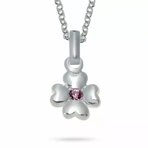 NORDAHL ANDERSEN bloem hanger met ketting in gerodineerd zilver roze zirkoon