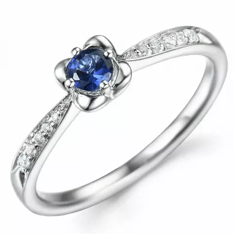 bloem saffier diamant ring in 14 karaat witgoud 0,23 ct 0,06 ct
