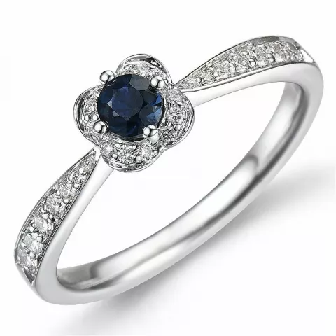 Bloem saffier diamant ring in 14 karaat witgoud 0,30 ct 0,16 ct
