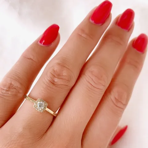 vierkant diamant ring in 14 karaat goud 0,15 ct 0,06 ct