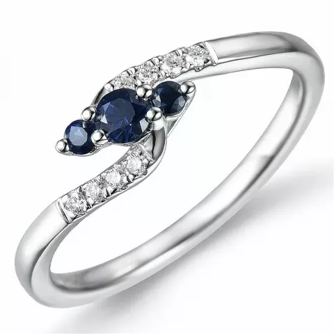 Abstract saffier diamant ring in 14 karaat witgoud 0,24 ct 0,06 ct