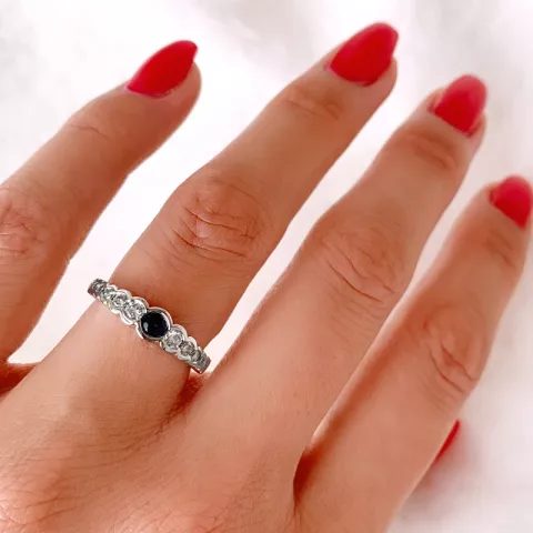 saffier diamant ring in 14 karaat witgoud 0,23 ct 0,33 ct