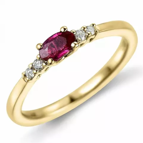 ovale robijn diamant ring in 14 karaat goud 0,35 ct 0,06 ct