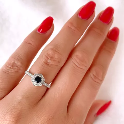 Saffier diamant ring in 14 karaat witgoud 0,38 ct 0,27 ct