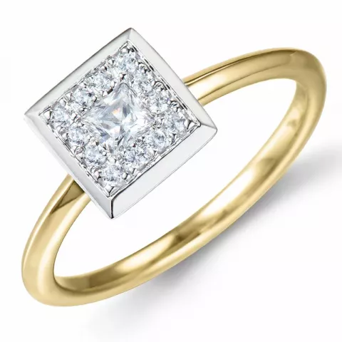 vierkant briljant ring in 14 karaat goud-en witgoud 0,15 ct 0,10 ct