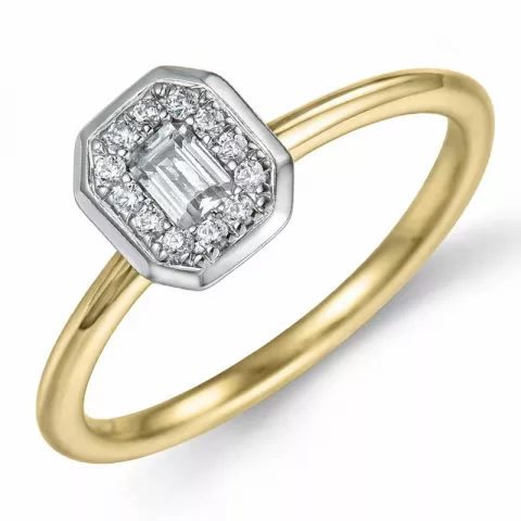 vierkant diamant ring in 14 karaat goud-en witgoud 0,16 ct 0,08 ct