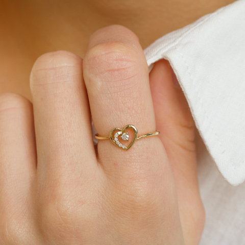 hart diamant ring in 14 karaat goud 0,065 ct