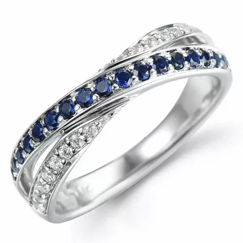 Abstract saffier diamant ring in 14 karaat witgoud 0,42 ct 0,20 ct