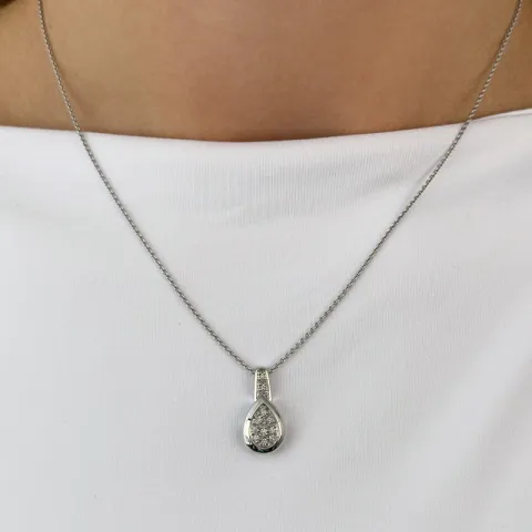 Druppelvormig diamant hanger in 14 caraat witgoud 0,09 ct