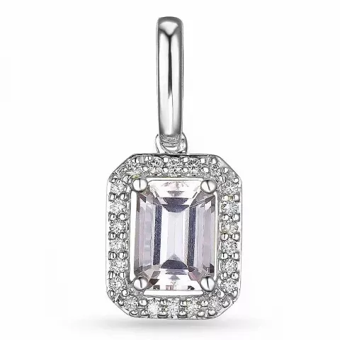 Vierkant morganit diamanten hanger in 14 caraat witgoud 0,78 ct 0,11 ct