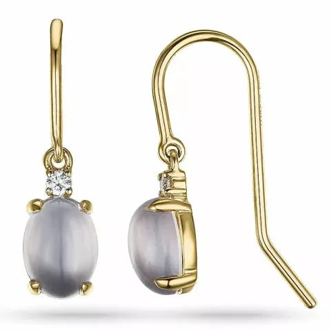 ovaal kwarts diamant oorbellen in 14 karaat goud met kwarts en diamant