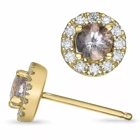 rond morganiet diamant oorbellen in 14 karaat goud met morganiet en diamant 