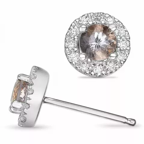 rond morganiet diamant oorbellen in 14 karaat witgoud met morganiet en diamant 