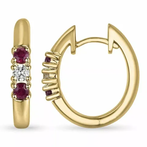 16 mm robijn creool in 14 karaat goud met diamant en robijn