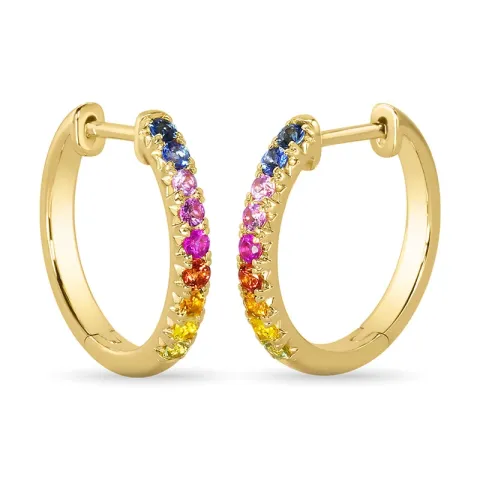18 mm regenboogkleurige saffier creool in 14 karaat goud met saffier