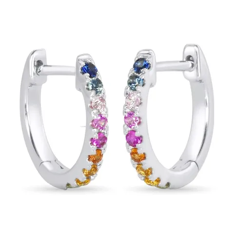 12 mm regenboogkleurige saffier creool in 14 karaat witgoud met saffier 