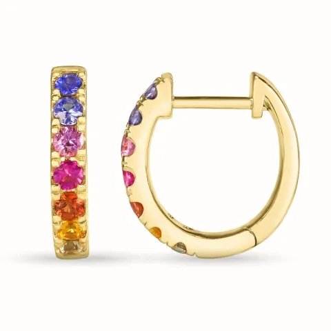13 mm regenboogkleurige saffier creool in 14 karaat goud met saffier
