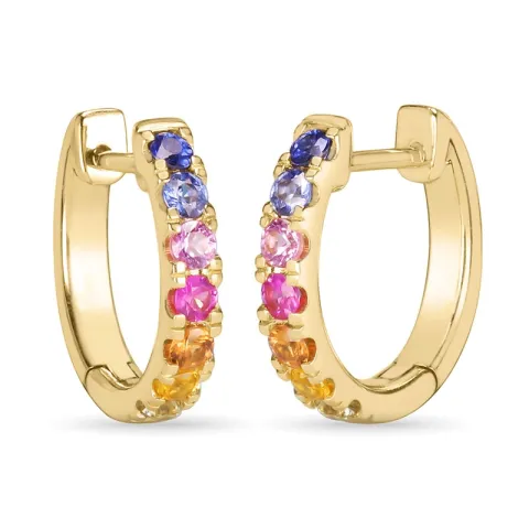 13 mm regenboogkleurige saffier creool in 14 karaat goud met saffier