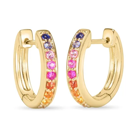 14 mm regenboogkleurige saffier creool in 14 karaat goud met saffier