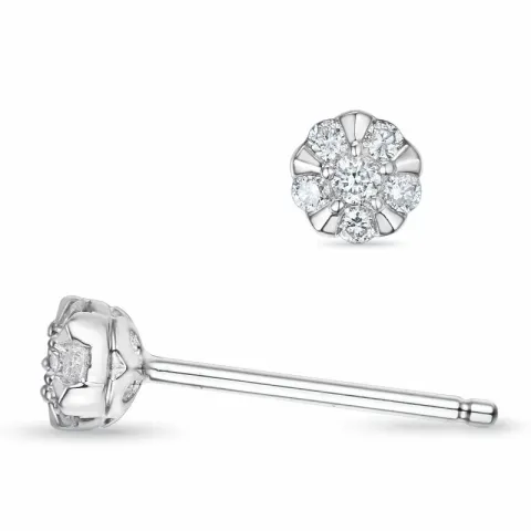 rond diamant oorsteker in 14 karaat witgoud met diamant en diamant 