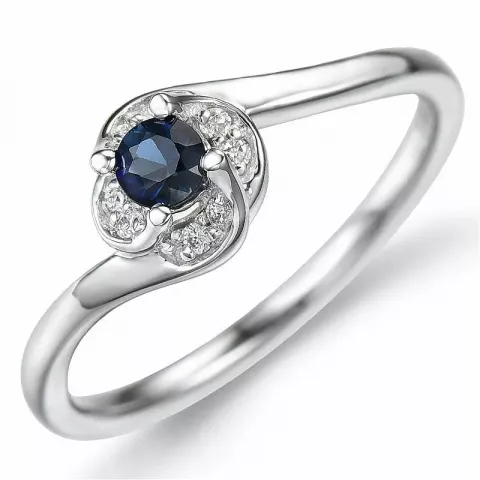 bloem saffier diamant ring in 14 karaat witgoud 0,21 ct 0,04 ct