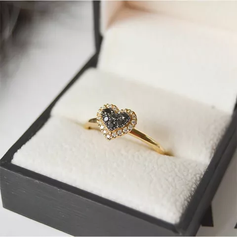 Hart zwart diamant ring in 14 karaat goud 0,13 ct 0,09 ct