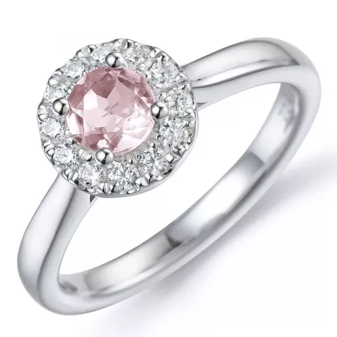 rond roze kwarts diamant ring in 14 karaat witgoud 0,50 ct 0,22 ct