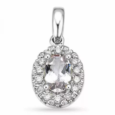 Ovaal morganit diamanten hanger in 14 caraat witgoud 0,42 ct 0,15 ct