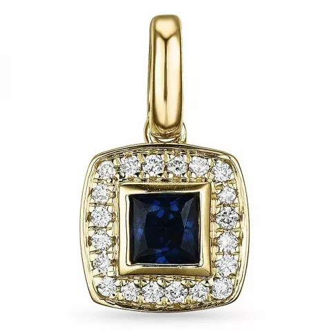 Vierkant saffier diamanten hanger in 14 caraat goud 0,08 ct 0,35 ct