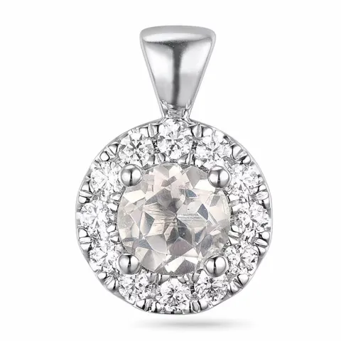 rond kwarts diamanten hanger in 14 caraat witgoud 0,50 ct 0,22 ct