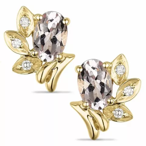 Blad morganit diamant oorbellen in 14 karaat goud met diamanten en morganit 