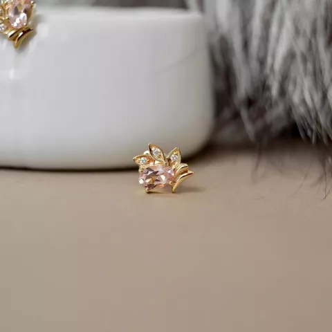 Blad morganit diamant oorbellen in 14 karaat goud met diamanten en morganit 