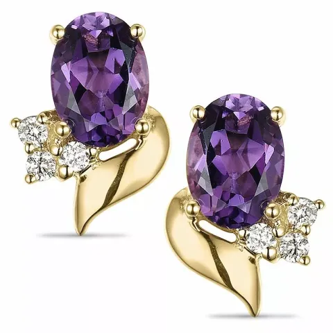 bloem amethist diamant oorbellen in 14 karaat goud met diamant en amethist