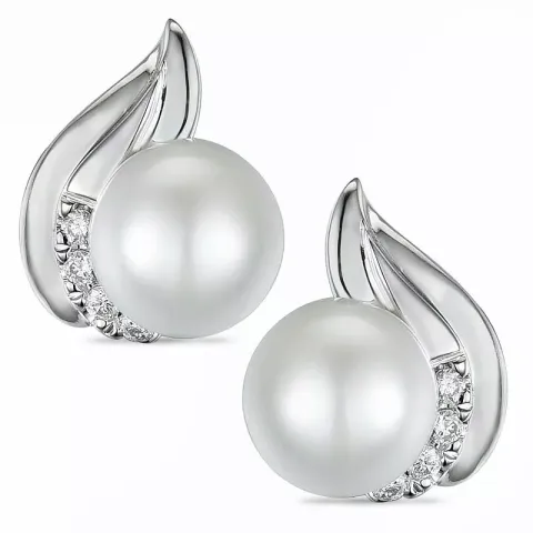 parel diamant oorbellen in 14 karaat witgoud met diamant