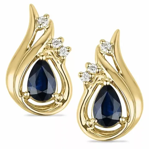 druppel saffier diamant oorbellen in 14 karaat goud met diamant en saffier