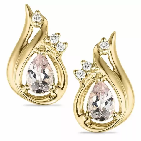 Druppel morganit diamant oorbellen in 14 karaat goud met diamanten en morganit 